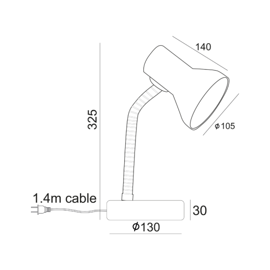 Φωτιστικό γραφείου με διακόπτη on/off 1xE27 max 40W  Μέταλλο + PVC καλωδιο / Λευκό PAVLOVA - acadecor  