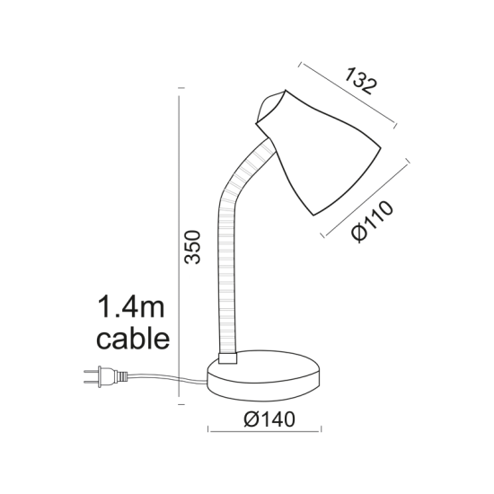 Φωτιστικό γραφείου με διακόπτη on/off LED 1xE27 max 11W  Μέταλλο + PVC καλωδιο / Ρόζ  YUPPIE - acadecor 