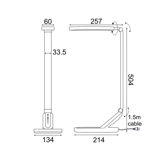 Φωτιστικό γραφείου LED 10W 3000k-6000k 800Lm Dimmable USB Φόρτιση ABS + Αλουμίνιο + PVC καλωδιο  / Μάυρο FRITZ - acadecor  