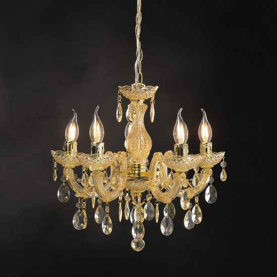 Φωτιστικό κρεμαστό 5 x E14 40W Ακρυλικό + Μέταλο + PVC διάφανο καλώδιο / Κεχριμπάρι + Χρυσό Φ46ΧΗ122CM NEFERTITI - acadecor 