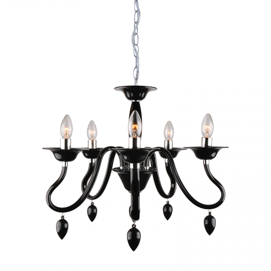 Pendant light 5 x E14 40W  Acrylic + Chrome metal + PVC clear cable / Black 53xH43cm FIRENZE - acadecor 