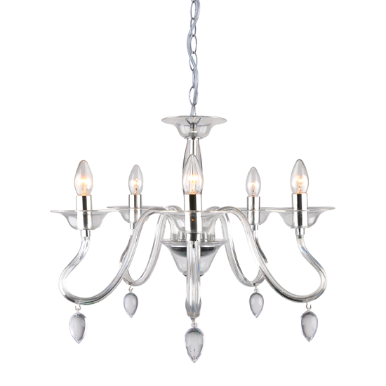 Pendant light 5 x E14 40W  Acrylic + Chrome metal + PVC clear cable / Clear 53xH43cm FIRENZE - acadecor 