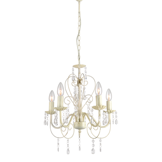 Φωτιστικό κρεμαστό 5 x E14 40W Μέταλλο + Ακρυλικό +  PVC διάφανο καλώδιο / Μπέζ χρυσή πατίνα + Διάφανο Φ43xH58cm DUMAS - acadecor 