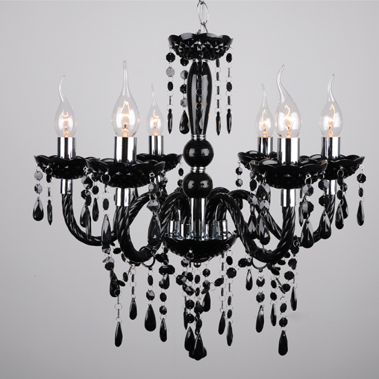 Φωτιστικό κρεμαστό 6 x E14 40W Ακρυλικό + Χρώμιο μέταλο + PVC διάφανο καλώδιο / Μάυρο 55xH65cm PEGASUS - acadecor 