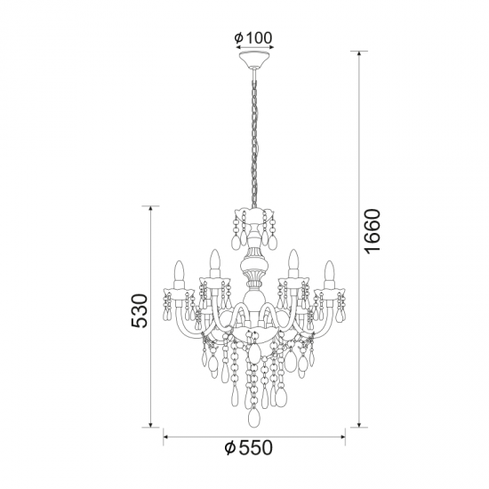 Pendant light 6 x E14 40W  Acrylic + Chrome metal + PVC clear cable / Multicolour 55xH65cm PEGASUS - acadecor 