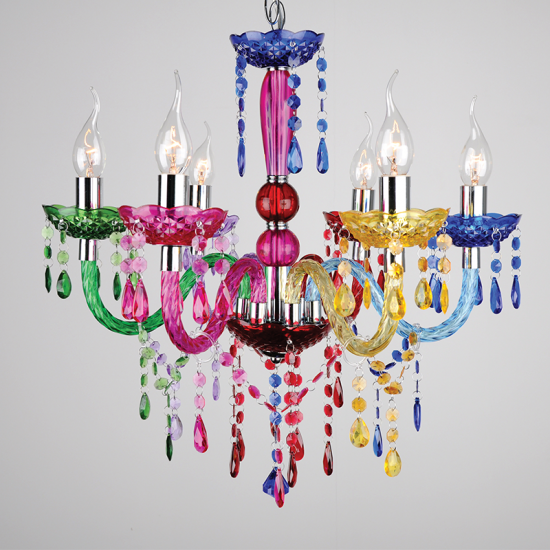 Pendant light 6 x E14 40W  Acrylic + Chrome metal + PVC clear cable / Multicolour 55xH65cm PEGASUS - acadecor 