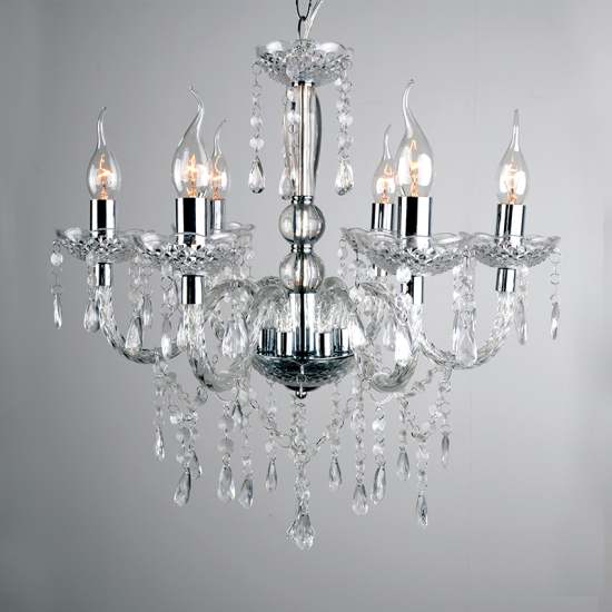 Pendant light 6 x E14 40W  Acrylic + Chrome metal + PVC clear cable / Clear 55xH65cm PEGASUS - acadecor 