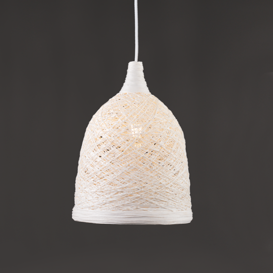 Pendant light 1 x E27 LED 60W Twine + Plastic + Metal + Fabric cable / White Φ27,5Χ115CM PETRA - acadecor