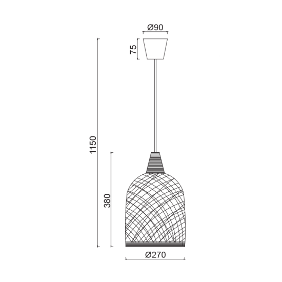 Pendant light 1 x E27 LED 60W Twine + Plastic + Metal + Fabric cable / White Φ27,5Χ115CM PETRA - acadecor