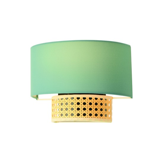 Φωτιστικό επίτοιχο 1 x E14 10W Ύφασμα + Rattan + Μέταλλο /  Βεραμάν + Φυσικό + Μάυρο 25Χ18Χ13CM NISYROS - acadecor