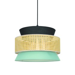 Φωτιστικό κρεμαστό 1 x E27 LED 15W Ύφασμα + Rattan + Υφασμάτινο μάυρο καλώδιο /  Βεραμάν - Μάυρο + Φυσικό D40XH150CM NISYROS - acadecor