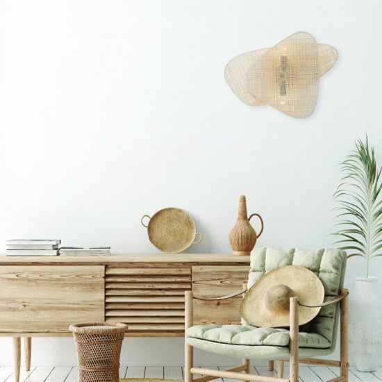 Φωτιστικό επίτοιχο 2 x E14 LED 10W Rattan + Μέταλλο / Φυσικό + Μάυρο 50X35X13CM SKYROS - acadecor