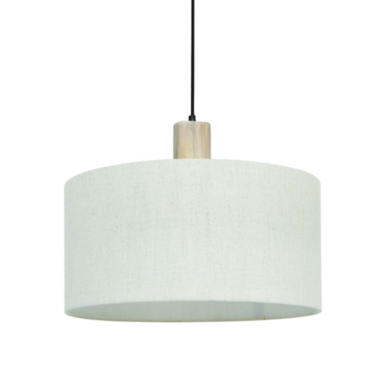 Pendant light 1 x E27 LED 25W  Fabric + Wood + Fabric black cable / Cream + Natural  D45XH140CM CHIOS - acadecor