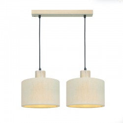 Φωτιστικό κρεμαστό 2 x E27 LED 25W  Ύφασμα + Ξύλο + Υφασμάτινο μάυρο καλώδιο /  Κρέμ + Φυσικό 50X22XH130CM CHIOS - acadecor