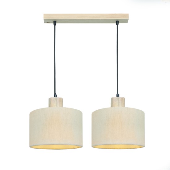 Pendant light 2 x E27 LED 25W  Fabric + Wood + Fabric black cable / Cream + Natural  50X22XH130CM CHIOS - acadecor