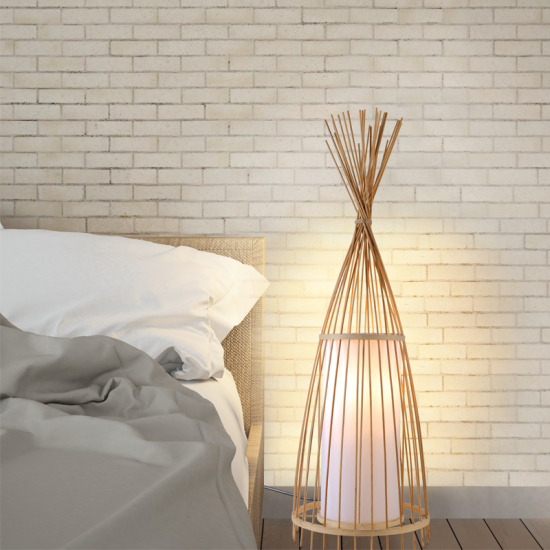 Φωτιστικό επιδαπέδιο 1 x E27 LED 9W Μπαμπού  +Ύφασμα + PVC Καλώδιο /  Φυσικό + Λευκό D30XH100CM  SERIFOS - acadecor