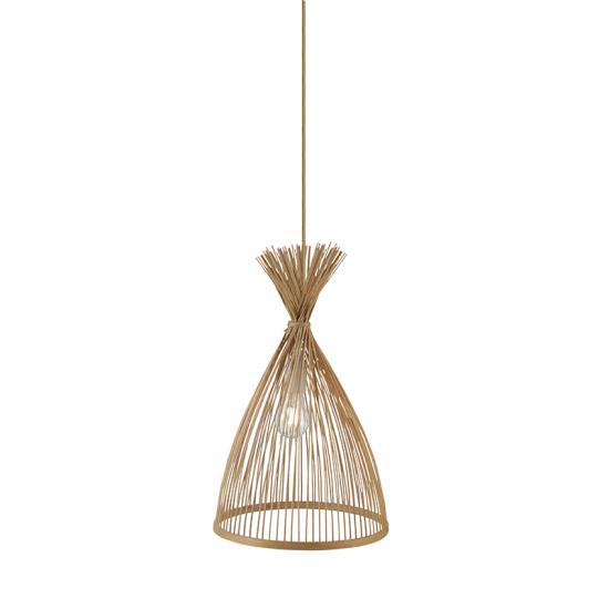 Pendant light 1 x E27 LED 9W Bamboo+ Metal + Fabric beige cable / Natural + Matt White  D30XH154CM SERIFOS - acadecor