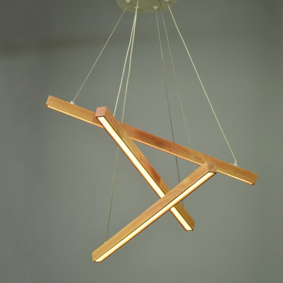 Pendant light LED 27W 3000K 2850Lm Wood + Metal  + PVC wire cable / Natural + white D56XH100CM CANELA - acadecor