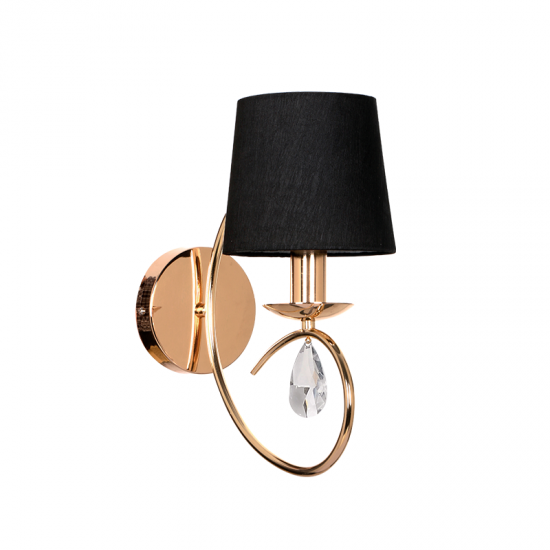Wall light 1 x E14 40W Metal + Embossed Fabric + Crystal + Clear PVC cable / Copper-gold + Black + Clear 15Χ24Χ33CM  BASILICO - acadecor 