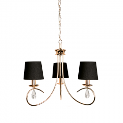 Φωτιστικό κρεμαστό 3 x E14 40W Μέταλλο + Σαγρέ ύφασμα + Κρύσταλλο + PVC διάφανο καλώδιο / Χρυσοχάλκινο + Μάυρο + Διάφανο Φ54XΗ120CM BASILICO - acadecor 