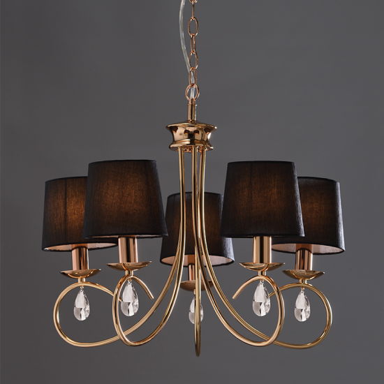 Φωτιστικό κρεμαστό 5 x E14 40W Μέταλλο + Σαγρέ ύφασμα + Κρύσταλλο + PVC διάφανο καλώδιο / Χρυσοχάλκινο + Μάυρο + Διάφανο Φ54XΗ120CM BASILICO - acadecor 