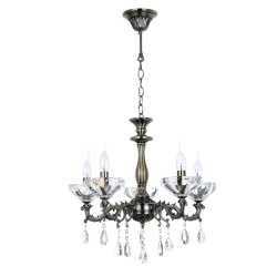 Φωτιστικό κρεμαστό 5 x E14 60W Μέταλλο + Κρύσταλλο +  PVC διάφανο καλώδιο / Μπρονζέ αντικέ + Διάφανο Φ54ΧΗ130CM SARTO - acadecor 