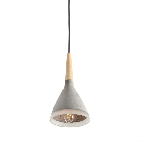 Pendant light 1 x Ε27 LED 40W Cement + Wood + Metal + Resin + Fabric cable /  Natural + Black Φ17,5ΧΗ120CM PLASMA - acadecor 