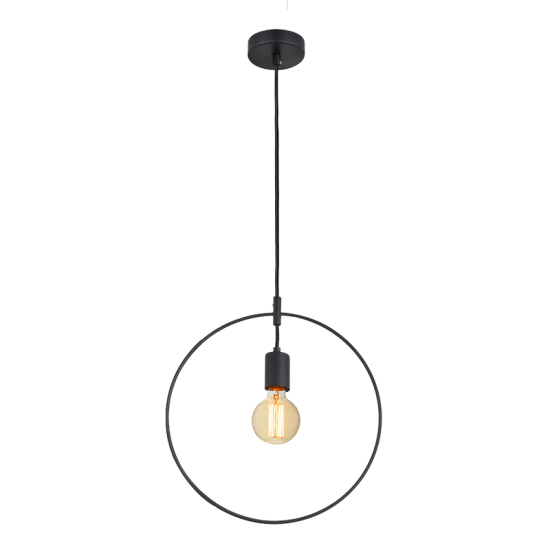 Pendant light 1 x E27 40W Metal +  PVC - Fabric cable / Matt black Φ35 TWINGY - acadecor