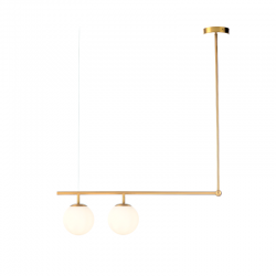 Φωτιστικό κρεμαστό 2xE27 max 40W Μέταλλο + Γυαλί / Σατινέ ορείχαλκος + Λευκό 76X15XH95CM THETIS - acadecor