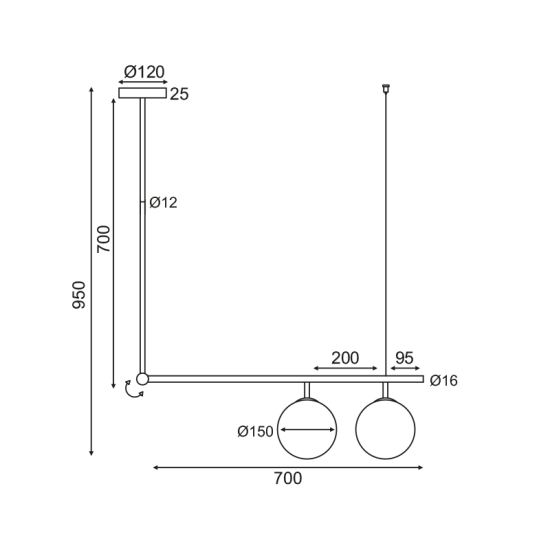 Φωτιστικό κρεμαστό 2xE27 max 40W Μέταλλο + Γυαλί / Σατινέ ορείχαλκος + Λευκό 76X15XH95CM THETIS - acadecor