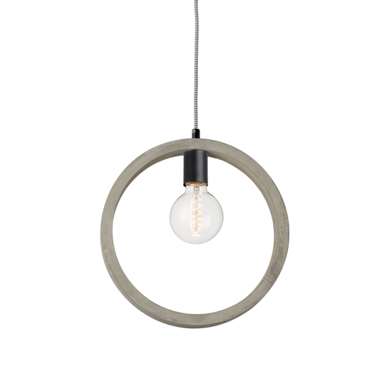 Pendant light 1 x Ε27 LED 40W Cement + Metal + Fabric cable /  Natural + Matt Black Φ33XH120CM LION - acadecor 