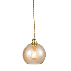 Pendant light 1 x E27 60W Metal + Glass + Twisted fabric cable / Polished gold + Amber Φ20ΧΗ120CM PYTHIA - acadecor
