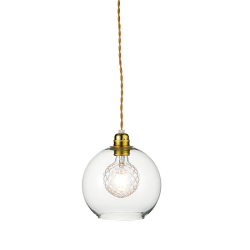 Pendant light 1 x E27 60W Metal + Glass + Twisted fabric cable / Polished gold + Clear Φ20ΧΗ120CM PYTHIA - acadecor
