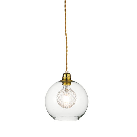 Pendant light 1 x E27 60W Metal + Glass + Twisted fabric cable / Polished gold + Clear Φ20ΧΗ120CM PYTHIA - acadecor
