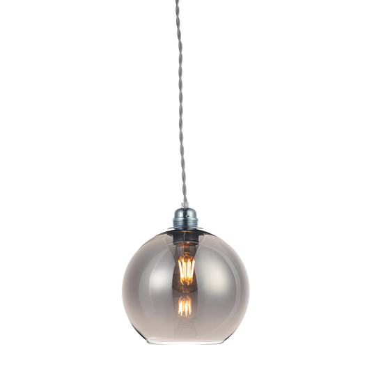 Pendant light 1 x E27 60W Metal + Glass + Twisted fabric cable / Silver + Tint Φ20ΧΗ120CM PYTHIA - acadecor