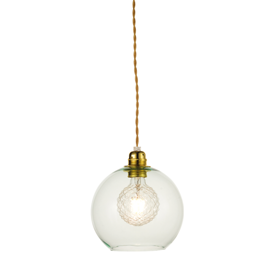 Pendant light 1 x E27 60W Metal + Glass + Twisted fabric cable / Polished gold + Clear mint Φ20ΧΗ120CM PYTHIA - acadecor