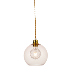 Pendant light 1 x E27 60W Metal + Glass + Twisted fabric cable / Polished gold + Clear pink Φ20ΧΗ120CM PYTHIA - acadecor