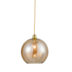 Pendant light 1 x E27 60W Metal + Glass + Twisted fabric cable / Polished gold + Amber Φ30ΧΗ120CM PYTHIA - acadecor