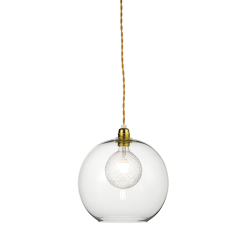 Pendant light 1 x E27 60W Metal + Glass + Twisted fabric cable / Polished gold + Clear Φ30ΧΗ120CM PYTHIA - acadecor