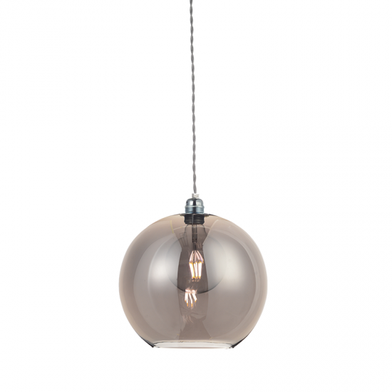 Pendant light 1 x E27 60W Metal + Glass + Twisted fabric cable / Silver + Tint Φ30ΧΗ120CM PYTHIA - acadecor