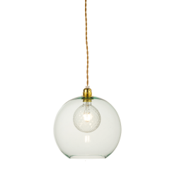Pendant light 1 x E27 60W Metal + Glass + Twisted fabric cable / Polished gold + Clear mint Φ30ΧΗ120CM PYTHIA - acadecor