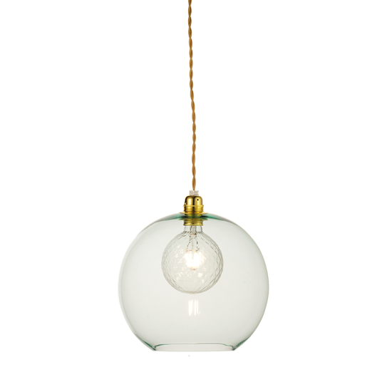 Pendant light 1 x E27 60W Metal + Glass + Twisted fabric cable / Polished gold + Clear mint Φ30ΧΗ120CM PYTHIA - acadecor