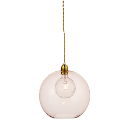 Pendant light 1 x E27 60W Metal + Glass + Twisted fabric cable / Polished gold + Clear pink Φ30ΧΗ120CM PYTHIA - acadecor