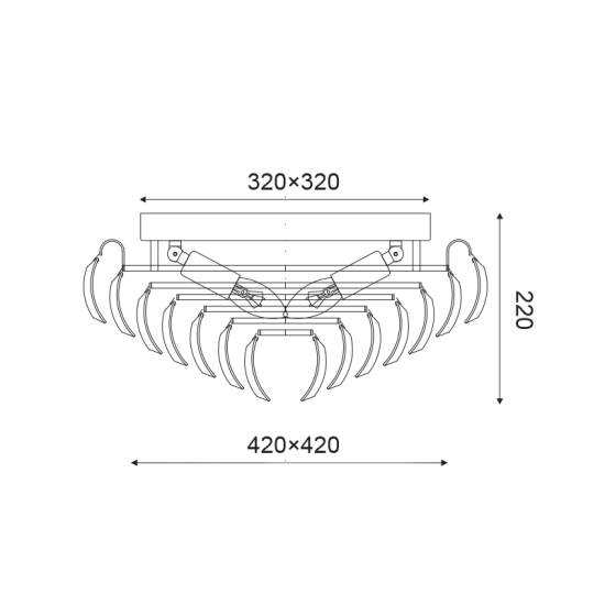 Ceilling light 4 x E14 40W Crystal + Metal + PVC transparent cable / Chrome + Clear 40Χ40ΧΗ20CM VICA - acadecor
