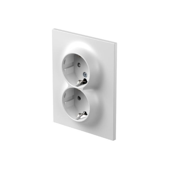 Πρίζα σούκο διπλή  2P+E 16A 250V~ KS PW Λευκό FLAT / LOGIQ TEM