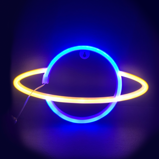 Bambini Wall light Planet LED 2.4W Battery 3xAA/LR6 1.5V Plastic + Silicone / White LED Blue + Gold 17.5x2x30cm - acadecor 