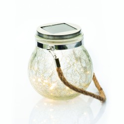 Φωτιστικό επιτραπέζιο / επιδαπέδιο / Κρεμαστό Ηλιακό / Επαναφορτιζόμενο LED 1.5W 3000K 1XA/LR6 1.2V Μπαταρία Μέταλλο + Γυαλί + Σχοινί / Χρώμιο + Διάφανο + Φυσικό  Φ12.5xH14.5cm - acadecor  