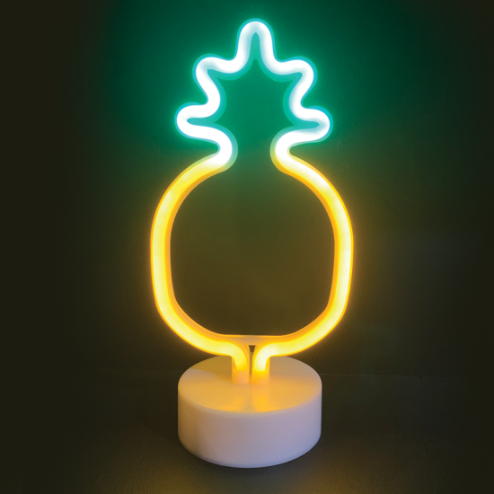 Bambini table light pineapple LED 2.4W 3xAA/LR6 1.5V USB plug Plastic + Silicone / White LED Green - Yellow 17x10x28,5cm - acadecor 
