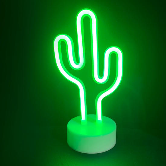 Bambini table light Cactus LED 2.4W 3xAAA/LR6 1.5V USB plug Plastic + Silicone / White LED Green 15x10x25.5cm - acadecor 