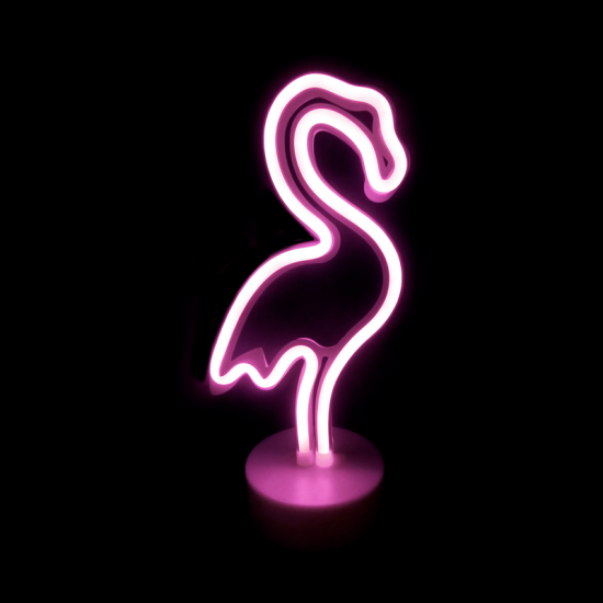 Bambini table light flamingo LED 2.4W 3xAA/LR6 1.5V USB plug Plastic + Silicone / White LED Pink 16x10x28.5cm - acadecor 